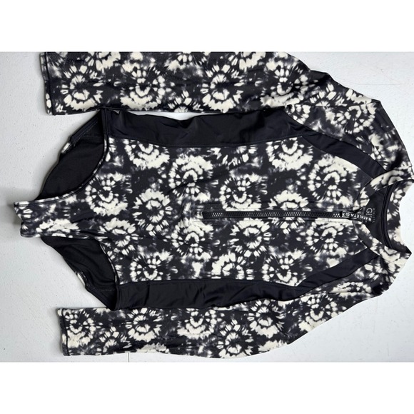 Athleta Girl Other - Athleta Girl Long Sleeve One Piece Swimsuit Tie Dye Black White Half Zip L 12